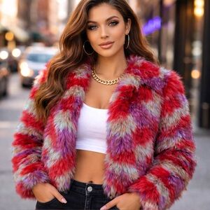 UNIF Colorful Faux Fur Jacket - Red, Purple